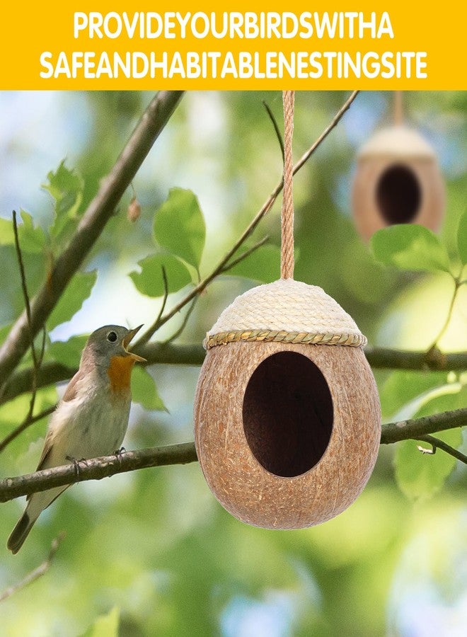 wutfuooo 3 Pcs Natural Coconut Bird Hide Nest Hut for Cage with Woven Straw Bird Parakeet Coconut Fiber Hanging Birdhouse Cage Habitats Decor for Parrot Cockatiel Lovebird Finch Squirrel Hamster - Image 4